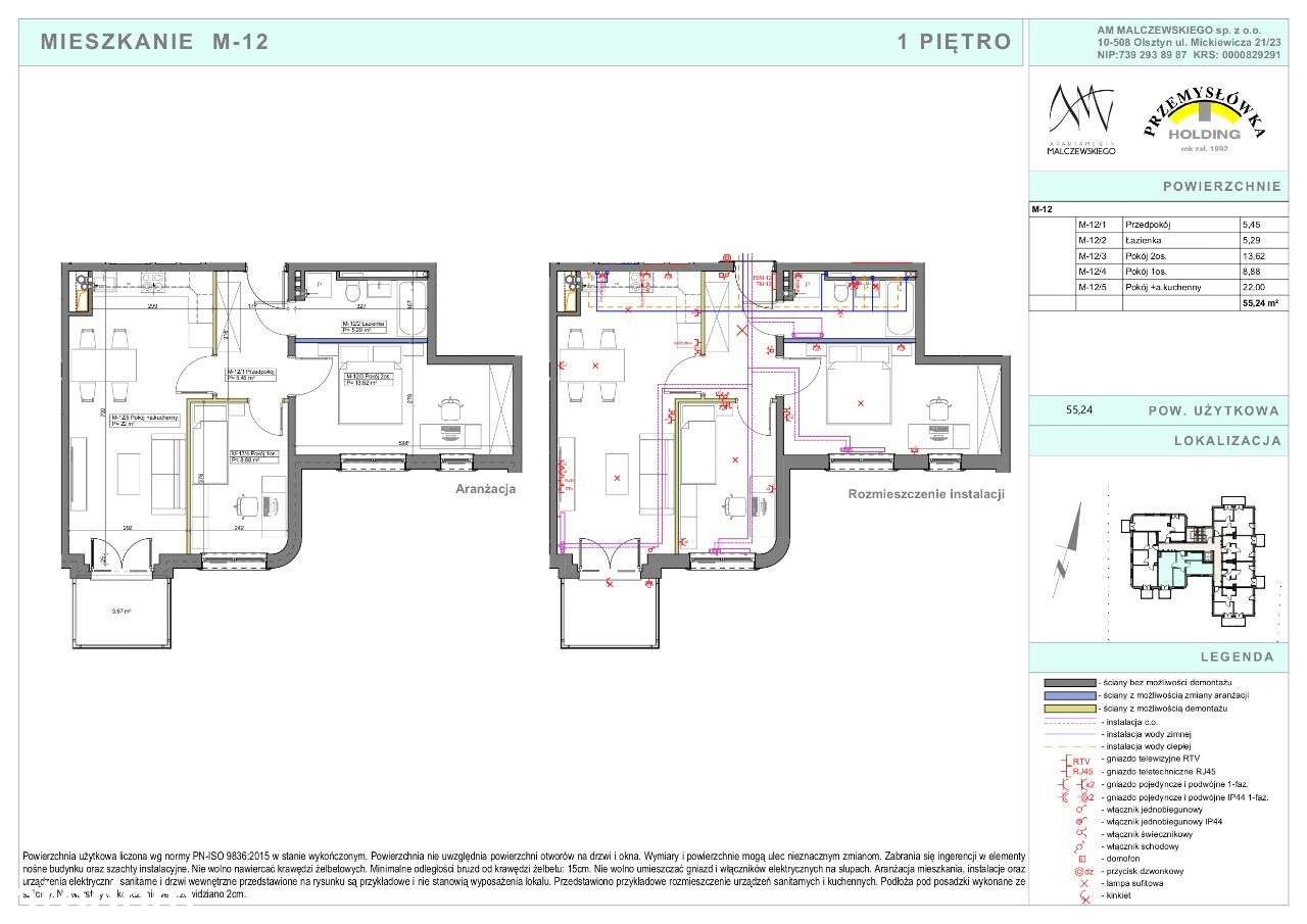 3-pokojowe- 55,25 m2, I piętro - Pełny obrazek: 2/8
