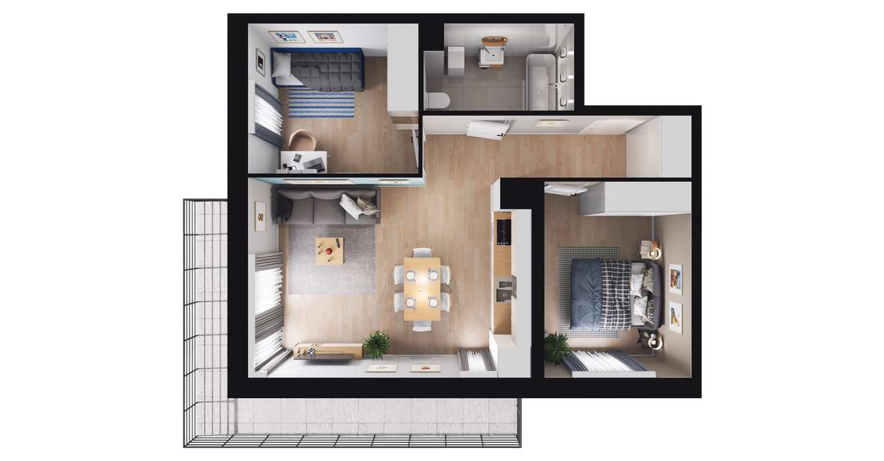 3-pokojowe mieszkanie 53m2 + balkon - Pełny obrazek: 2/8