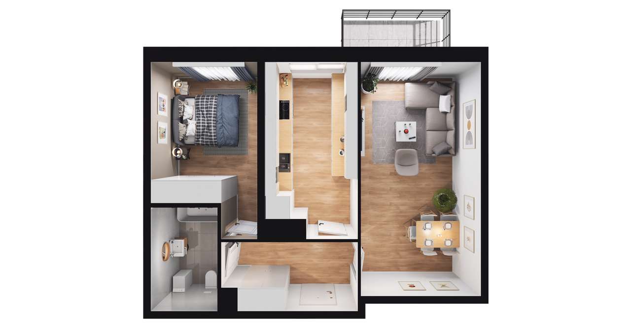 2-pokojowe mieszkanie 52m2 + balkon - Pełny obrazek: 2/5