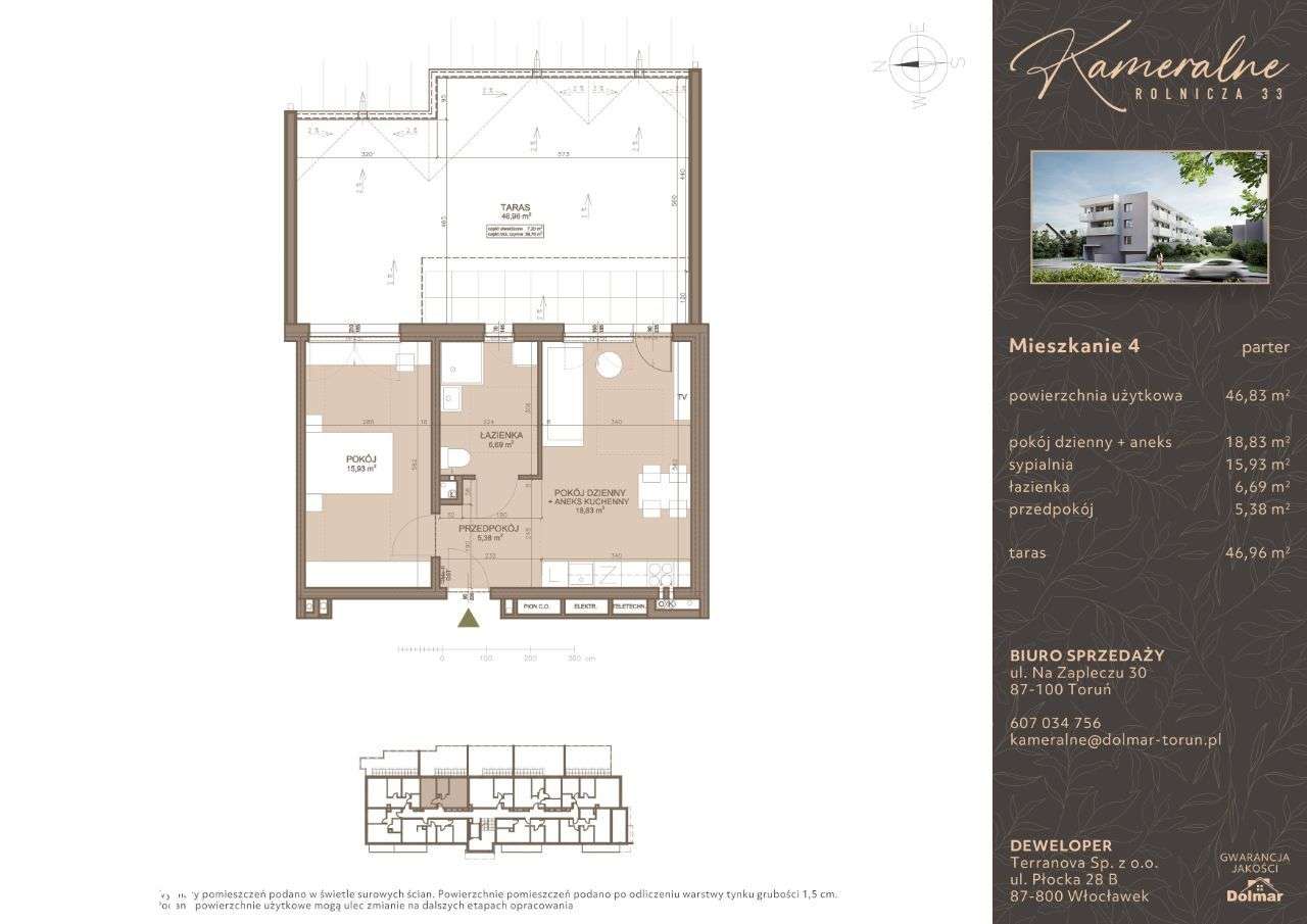 2-pokojowe mieszkanie 46,83 m2 + taras 46,96 m2 - Pełny obrazek: 2/7