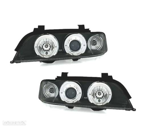 FARÓIS PARA BMW E39 95-00 ANGEL EYES LED FUNDO PRETO - 2