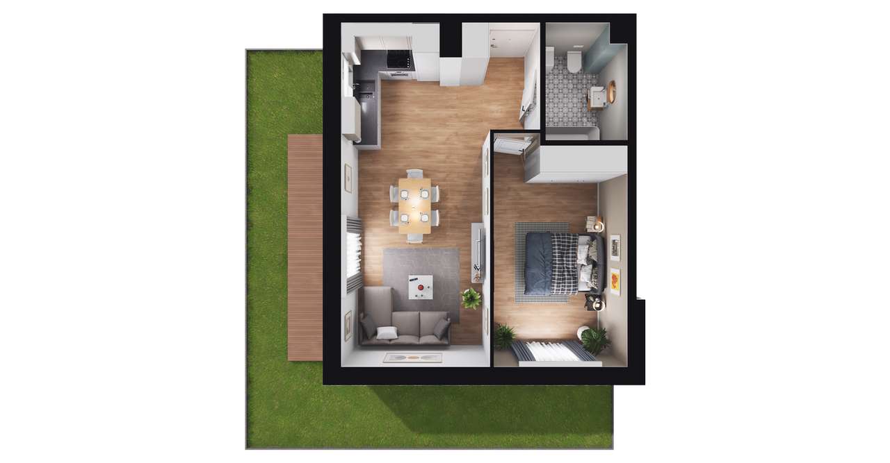 2-pokojowe mieszkanie 45m2 + ogródek - Pełny obrazek: 3/9