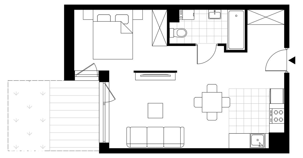 1-pokojowe mieszkanie 41m2 + ogródek - Pełny obrazek: 3/8