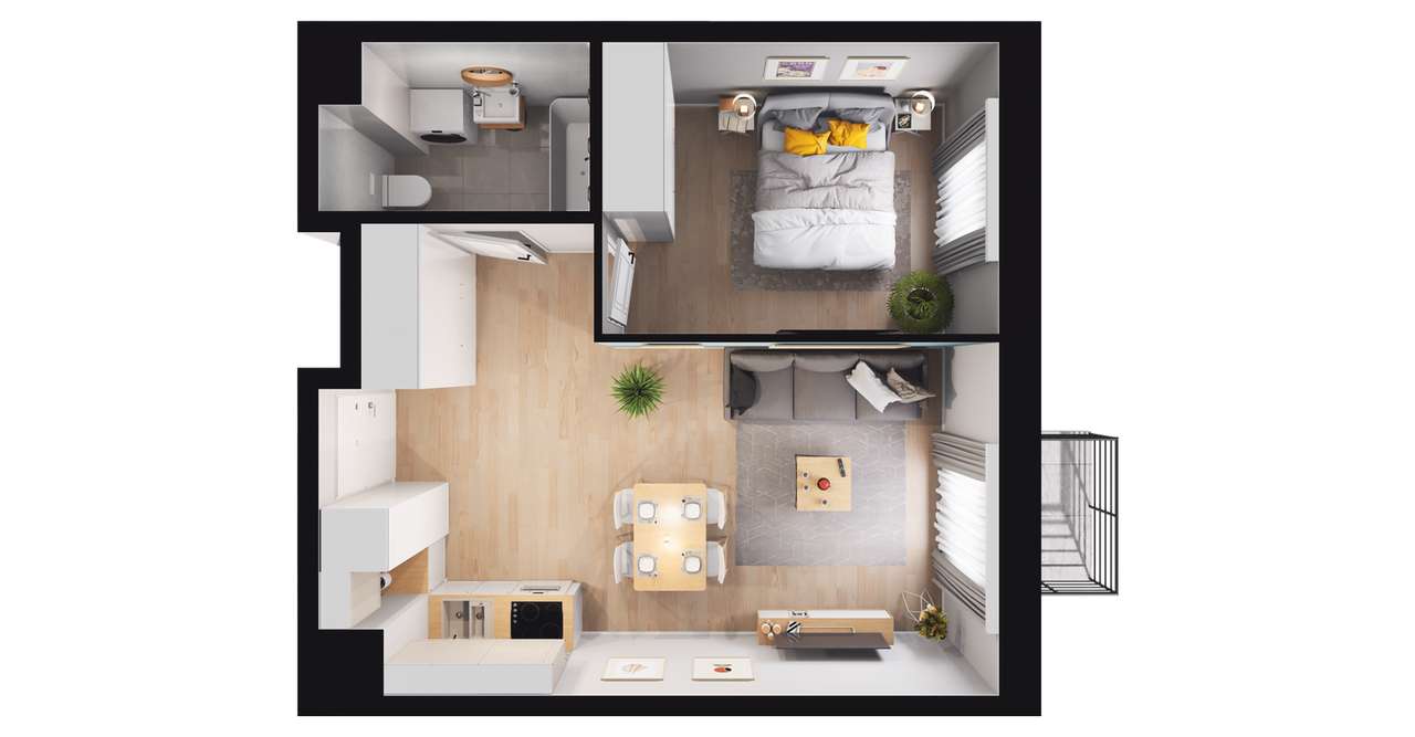 2-pokojowe mieszkanie 38 m² + balkon Bezpośrednio – pohled 3
