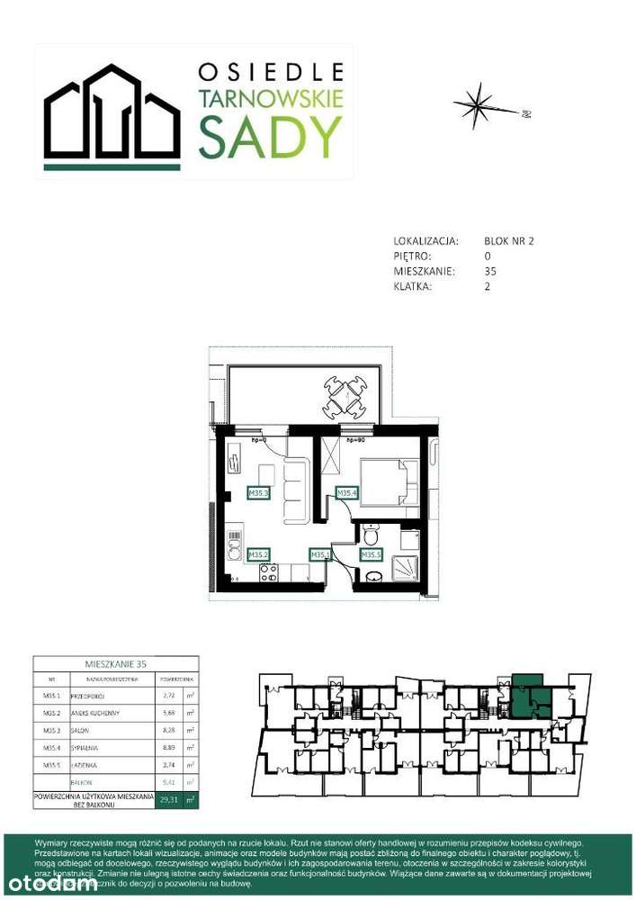 Tarnowskie Sady Blok 2 M35 mieszkanie 29,31m² - Pełny obrazek: 2/7