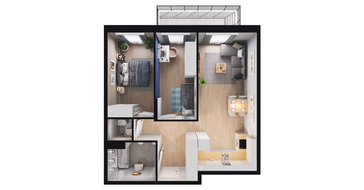 3-pokojowe mieszkanie 60m2 + balkon - Pełny obrazek: 3/9