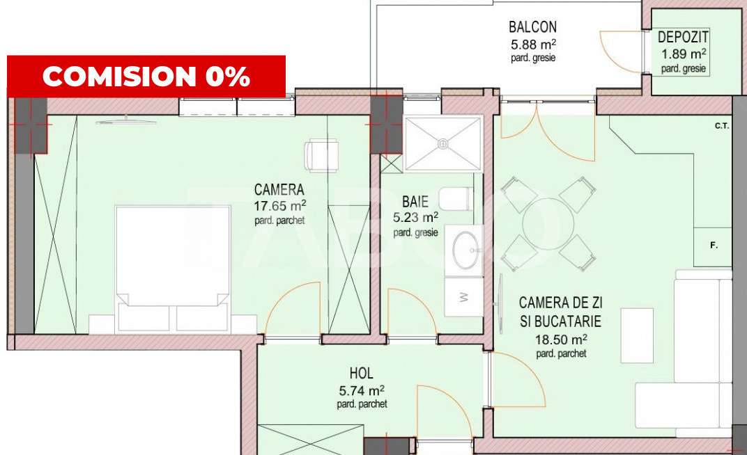 Apartament 49 mpu cu 2 camere si balcon etaj parter Doamna Stanca - Imagine principală: 4/6