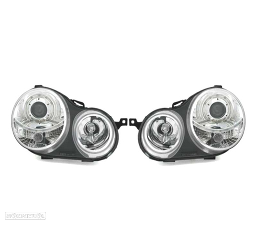 FARÓIS FRONTAIS ANGEL EYES PARA VOLKSWAGEN VW POLO 9N 01-05 FUNDO CROMADO - 3