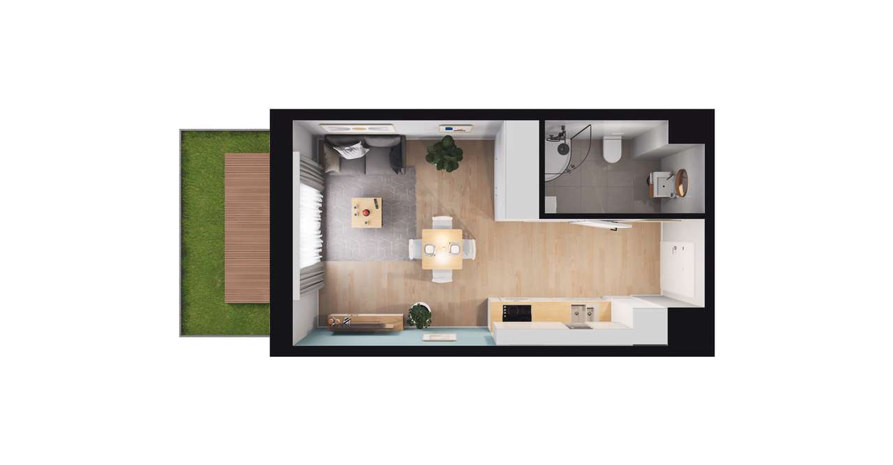 1-pokojowy apartament inwestycyjny 25m2 + ogródek - Pełny obrazek: 2/8