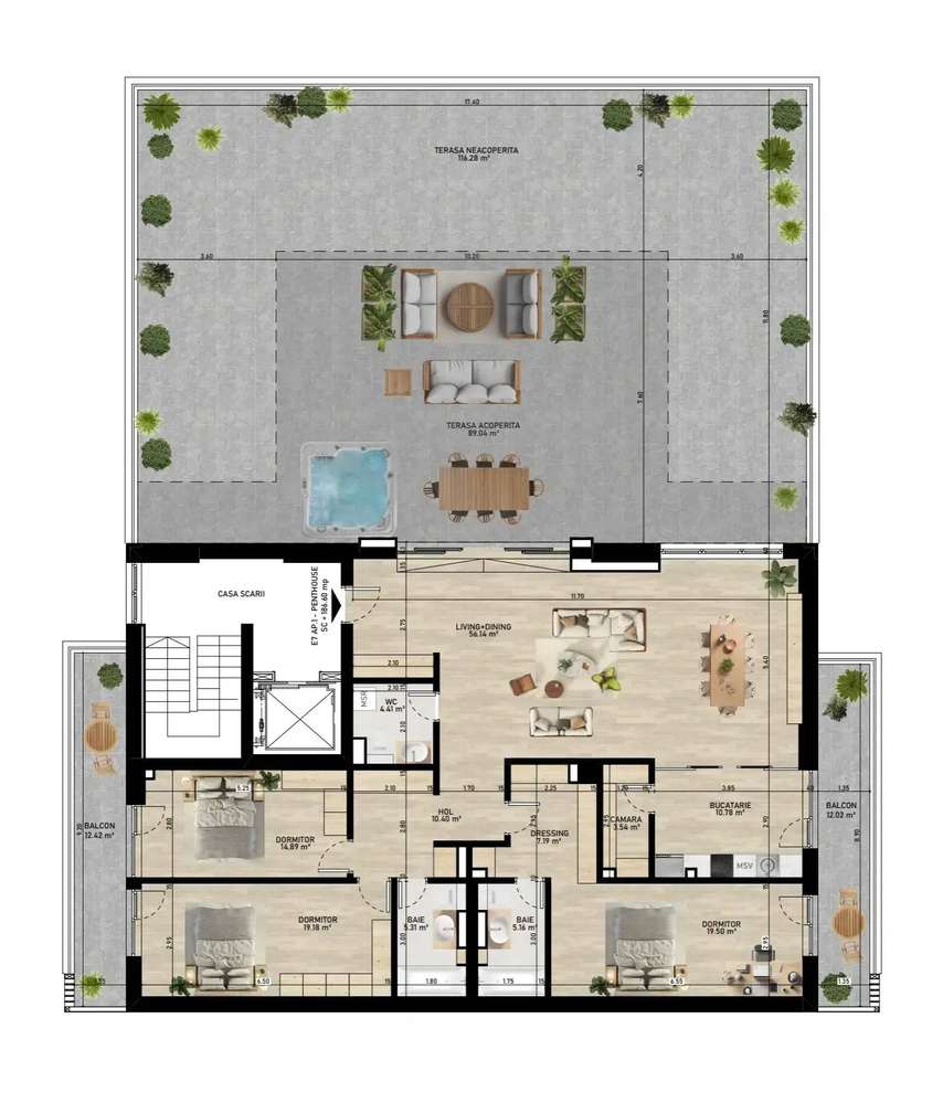 Penthouse 4 Camere LUX Pipera Bloc Nou Comision 0 Direct Dezvoltator - Imagine principală: 5/14