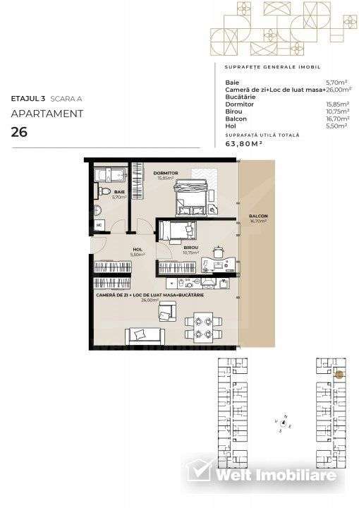 Apartament 3 camere, zona Garii, imobil de lux cu Mall la primele etaj - Imagine principală: 3/4