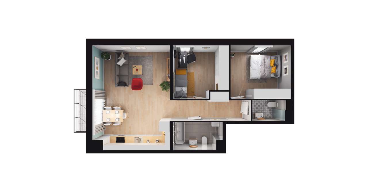 3-pokojowe mieszkanie 62m2 + balkon - Pełny obrazek: 2/8