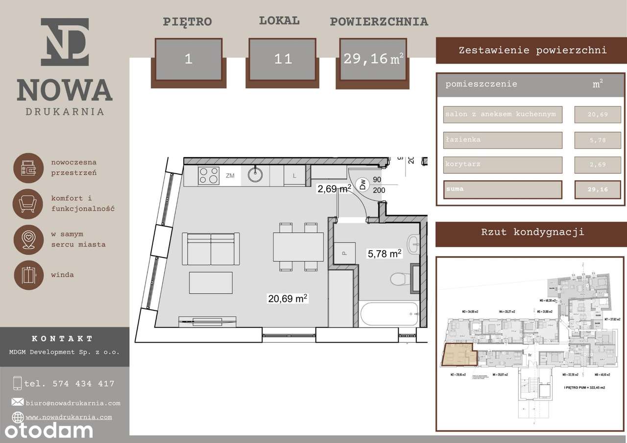 1-pokojowe mieszkanie 29m2 Bezpośrednio - Pełny obrazek: 2/7