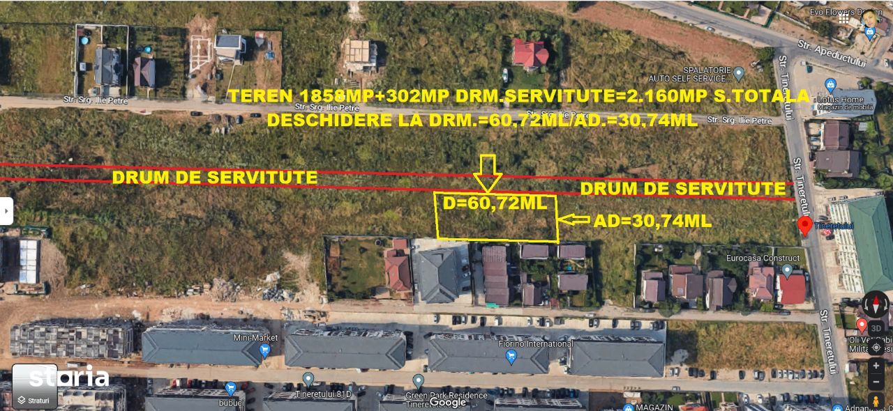 Teren 2160mp-D=60ml-Chiajna/Militari Residence,pretabil bloc