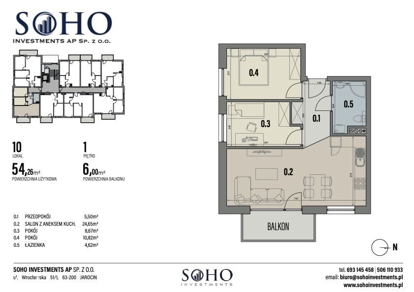 mieszkanie 54,26m2 3-pokoje Apartamenty SOHO
