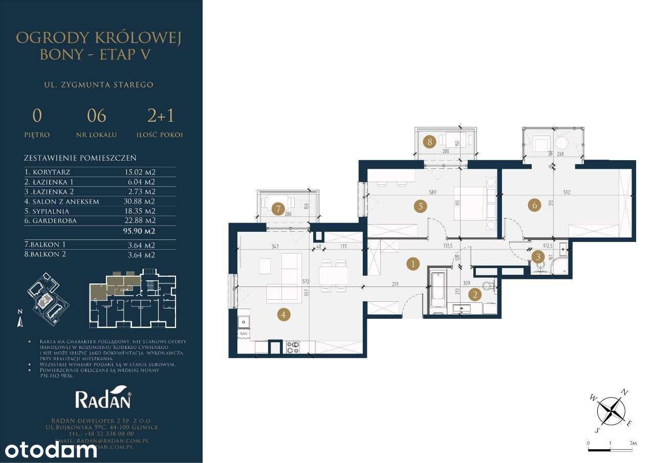 Narożny apartament 95m2/ 2 balkony/ Starówka 2-6 - Pełny obrazek: 2/7