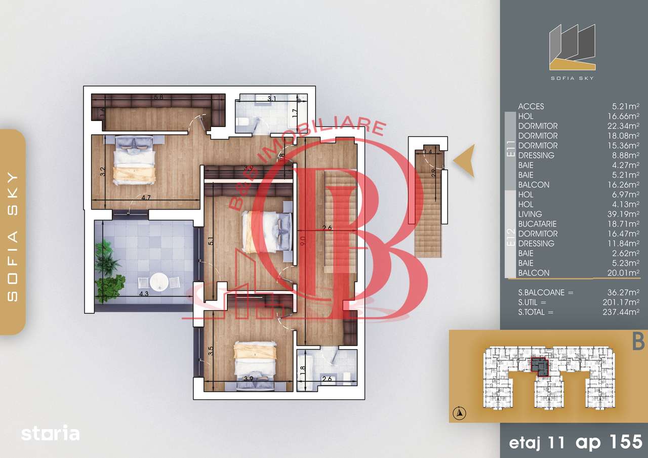 Bloc Finalizat 5 camere cu scara interioara Titan Pallady