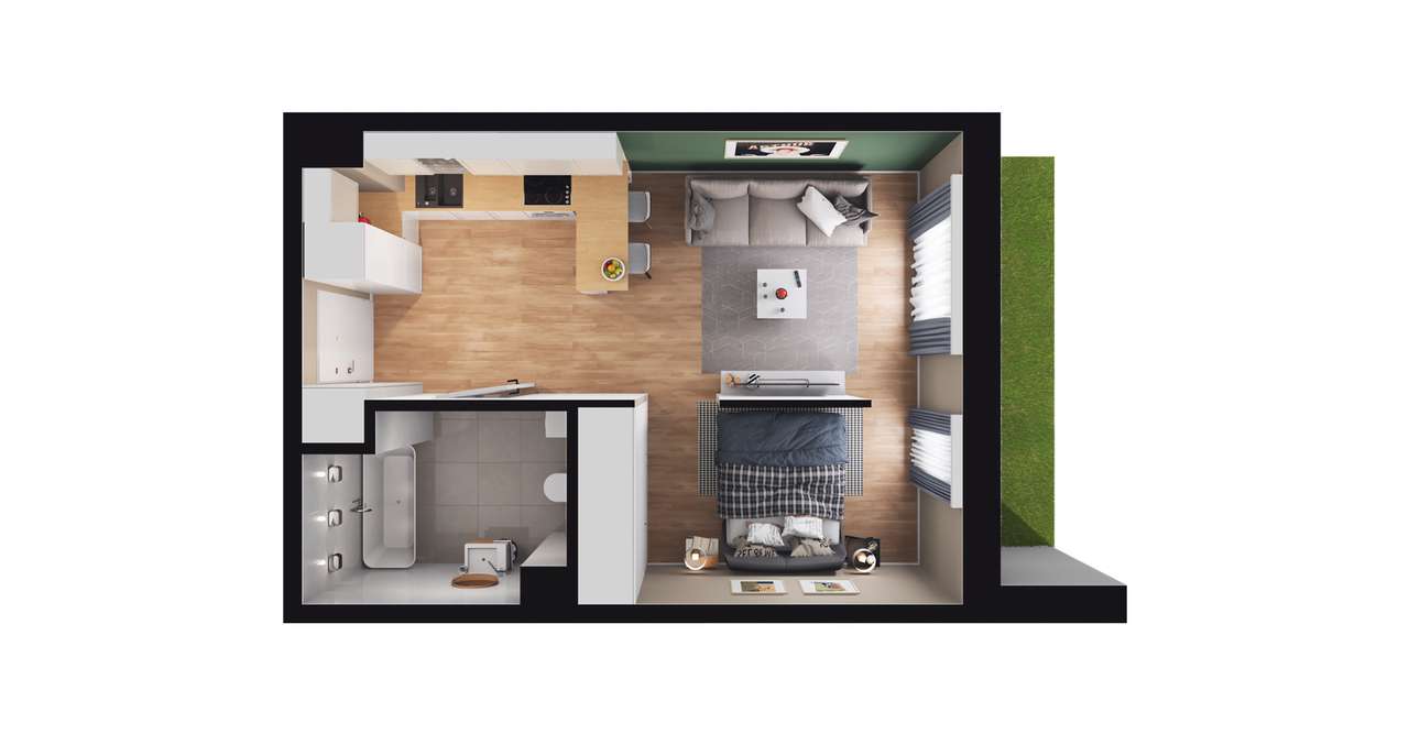 1-pokojowe mieszkanie 33m2 + ogródek - Pełny obrazek: 2/8