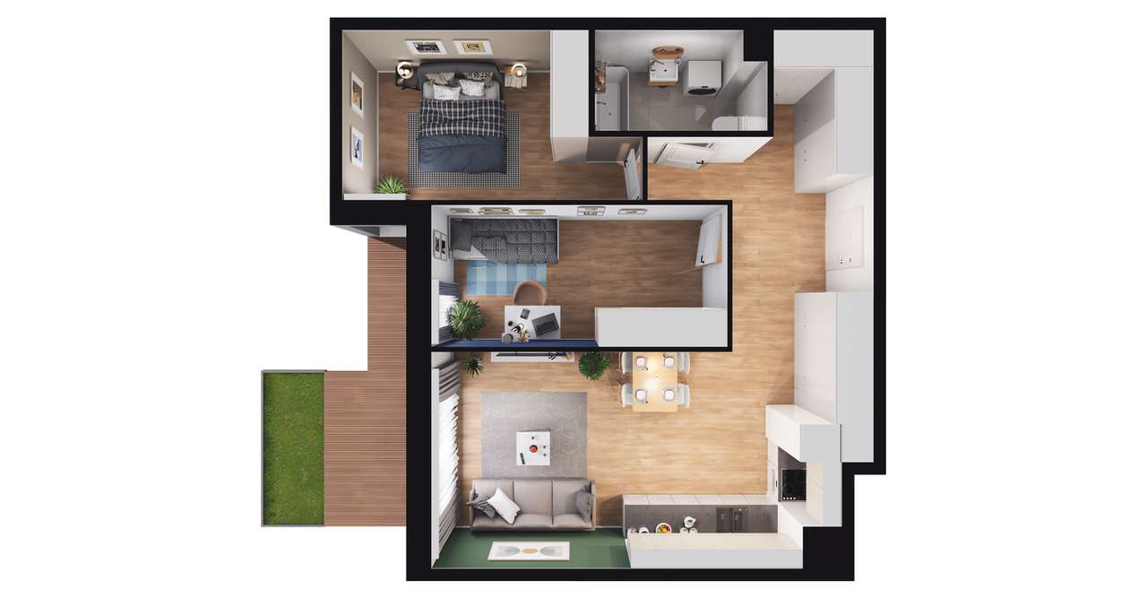 3-pokojowe mieszkanie 61m2 + ogródek - Pełny obrazek: 2/8