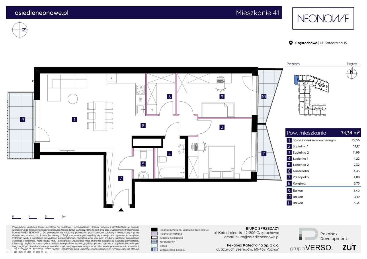 3-pokojowe mieszkanie 74m2 + 3 balkony - Pełny obrazek: 2/7