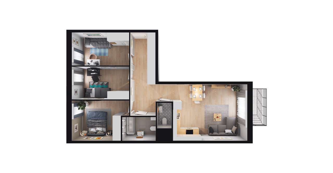 4-pokojowe mieszkanie 72m2 + balkon - Pełny obrazek: 2/8