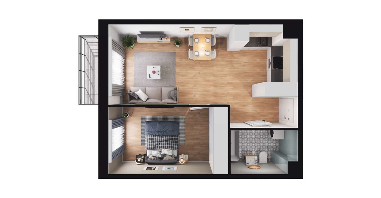 2-pokojowe mieszkanie 41m2 + balkon - Pełny obrazek: 3/9