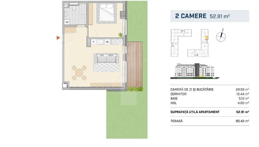 Apartament 2 camere, finisat cu gradina in zona SEMICENTRALA