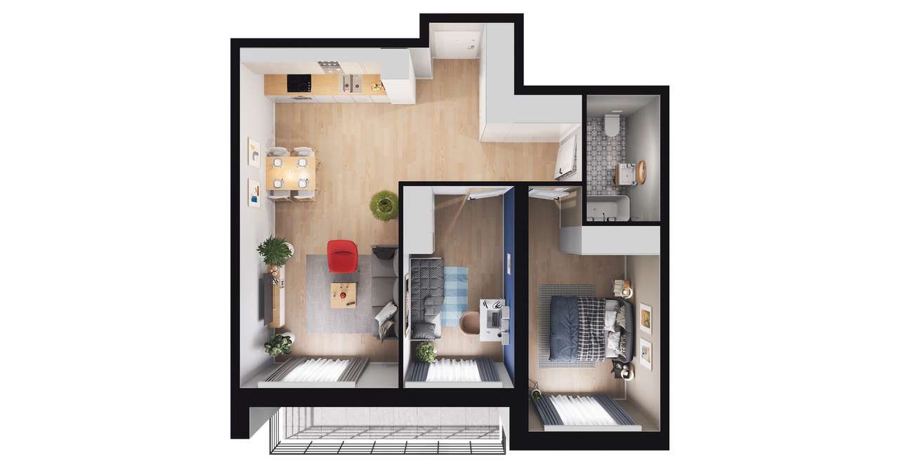 3-pokojowe mieszkanie 60m2 + balkon - Pełny obrazek: 2/8