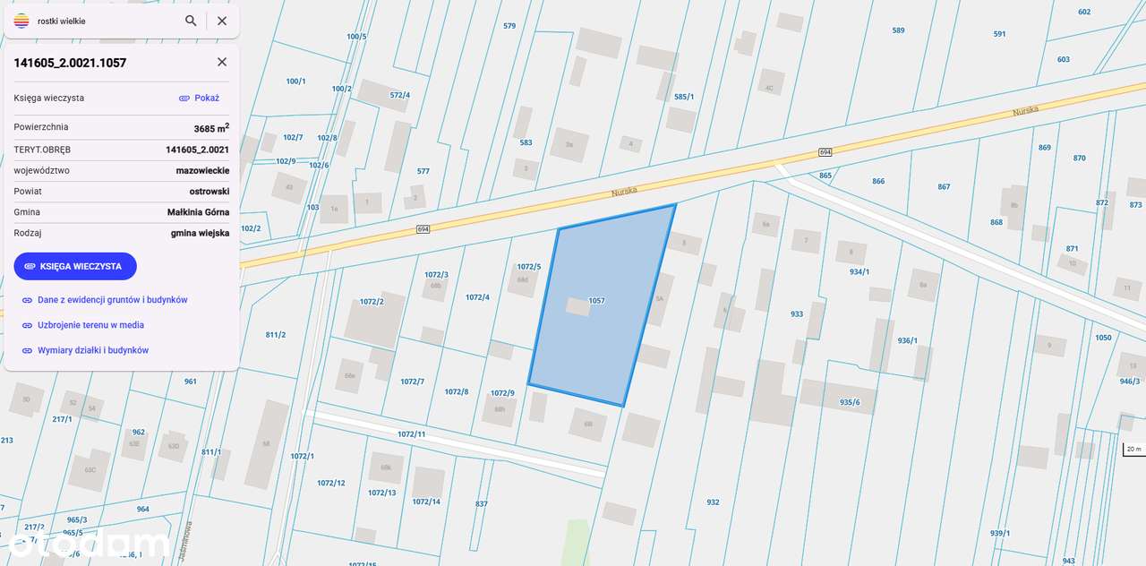 PIEKNA DZIALKA POD INWESTYCJE 3700m2  Małkinia Trasa 694 - Pełny obrazek: 2/3