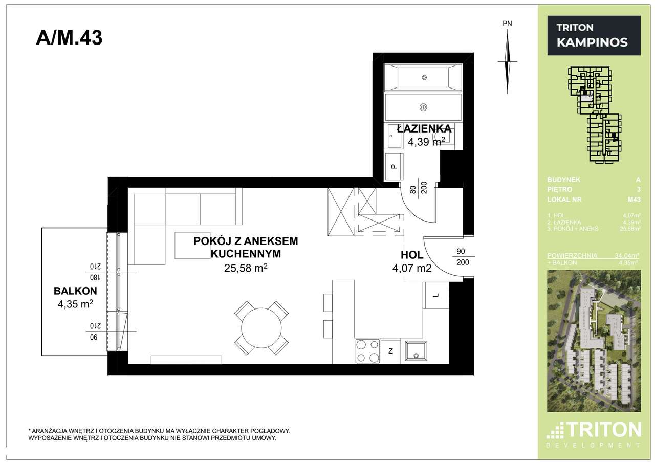 1-pokojowe mieszkanie 34m2 + balkon Bezpośrednio - Pełny obrazek: 2/5