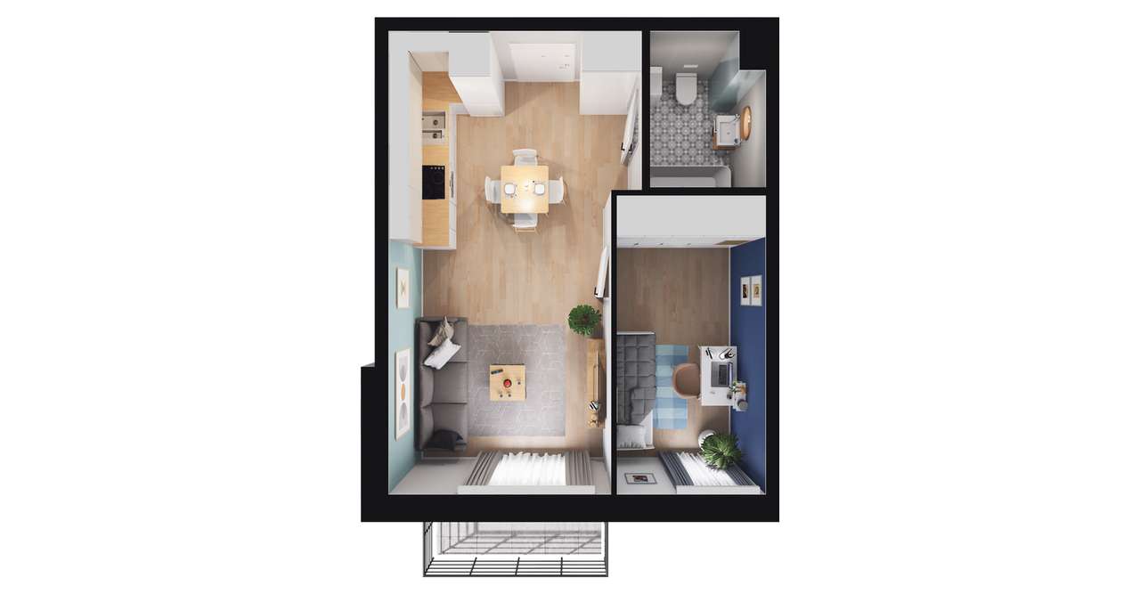 2-pokojowe mieszkanie 36m2 + balkon Bezpośrednio - Pełny obrazek: 2/8