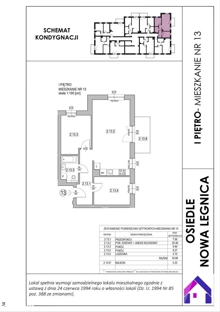 Nowa Legnica mieszkanie 3 pokojowe 55,88 m2 - Pełny obrazek: 2/13