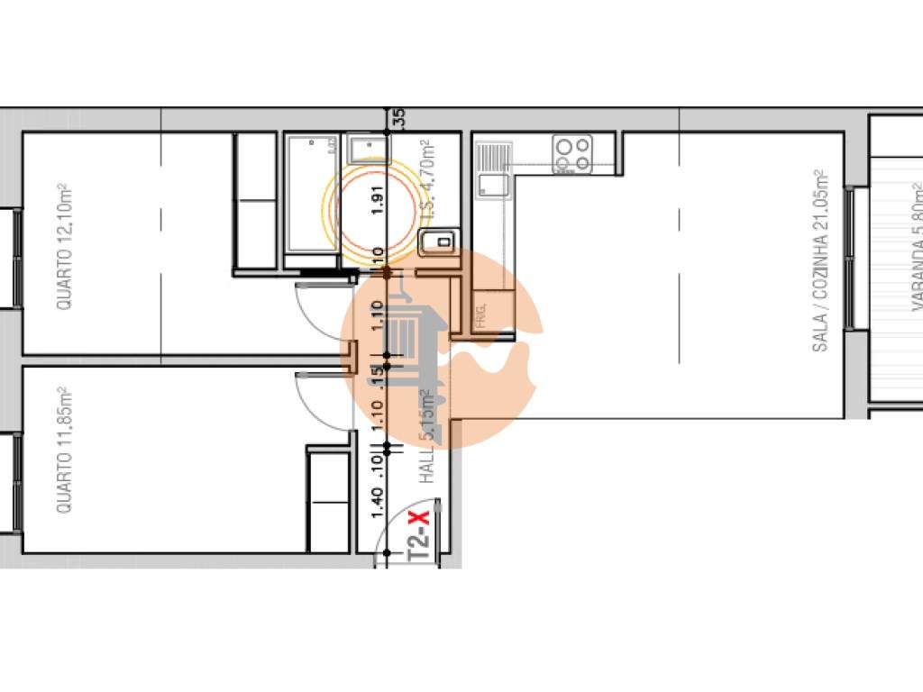 T2 em Projeto no Quinto andar - Edifício Sudoeste - Grande imagem: 2/7