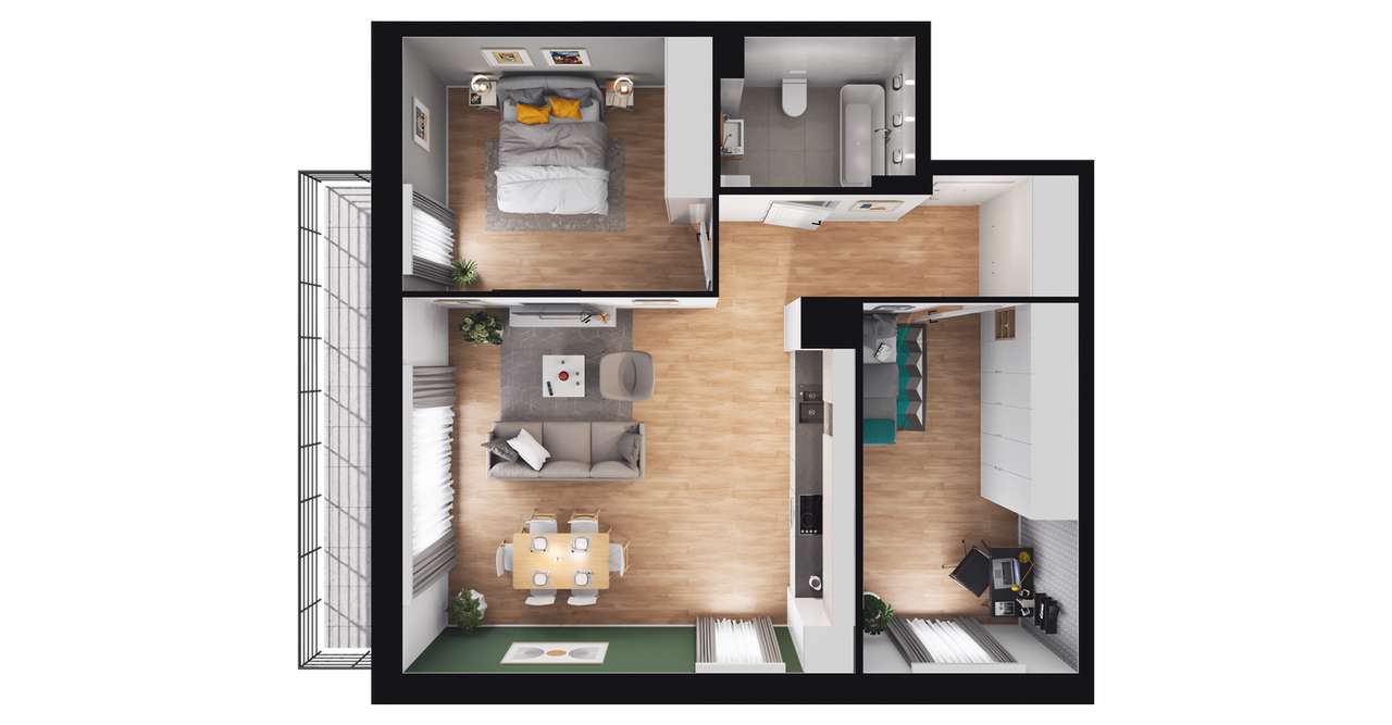 3-pokojowe mieszkanie 62m2 + balkon - Pełny obrazek: 2/8