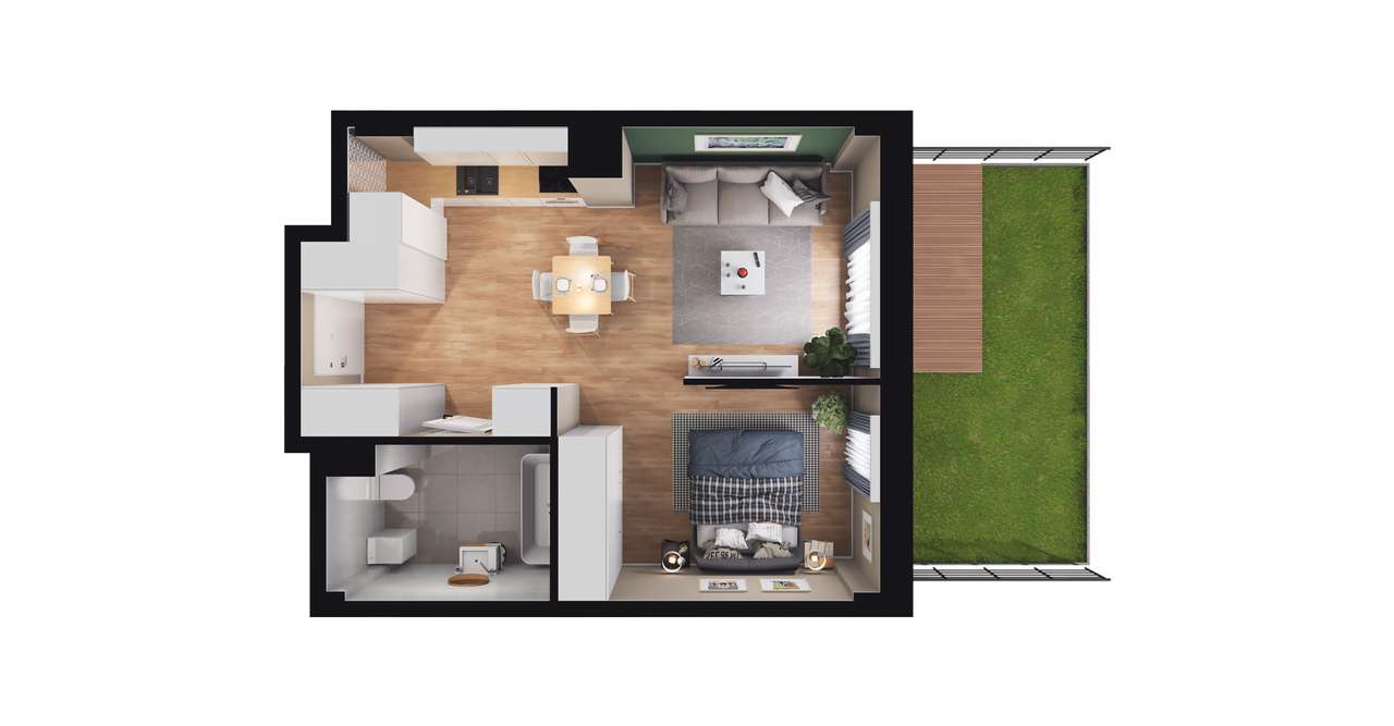 1-pokojowy apartament inwestycyjny 36m2 + ogródek - Pełny obrazek: 2/8