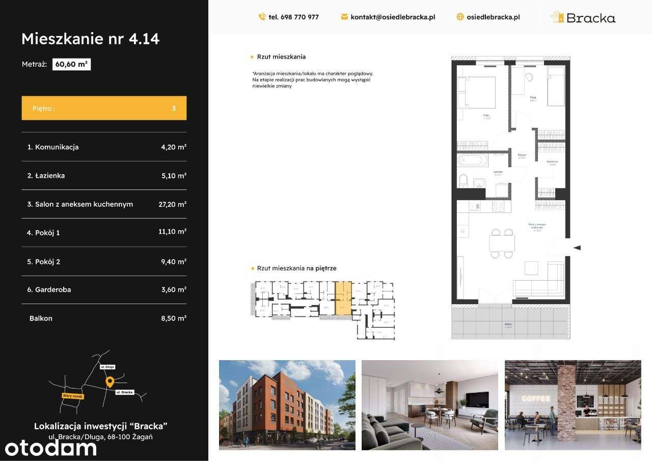 Osiedle Bracka | mieszkanie 3-pok. z balkonem | 4.14 - Pełny obrazek: 2/6