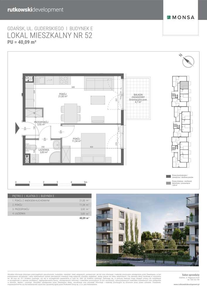 2-pokojowe mieszkanie 40m2 + balkon Bezpośrednio - Pełny obrazek: 2/7