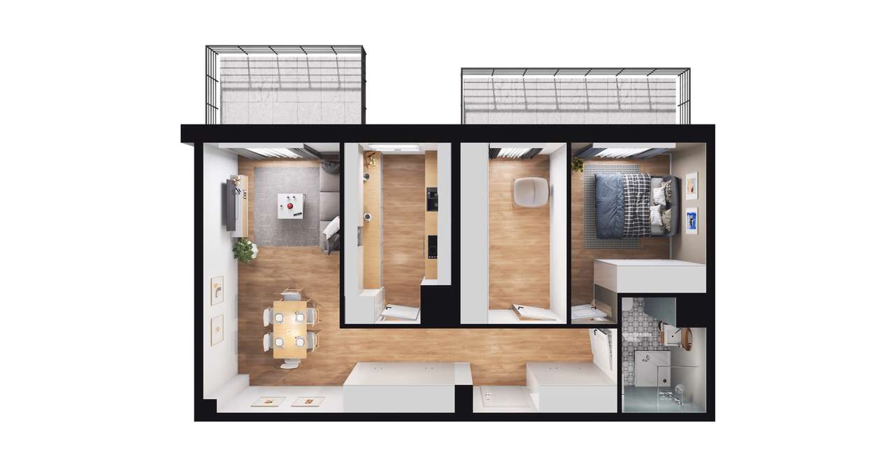 3-pokojowe mieszkanie 58m2 + 2 balkony - Pełny obrazek: 2/8