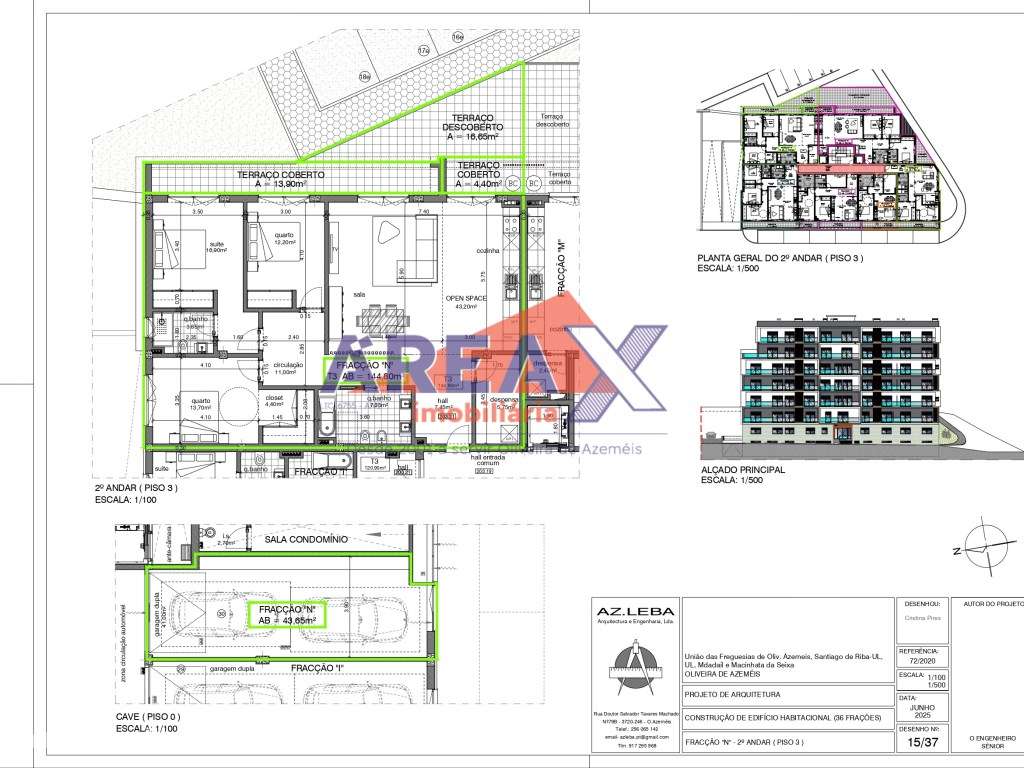 FRAÇÃO N - 2º andar - T3 c/ terraços - garagem fechada - Grande imagem: 2/17
