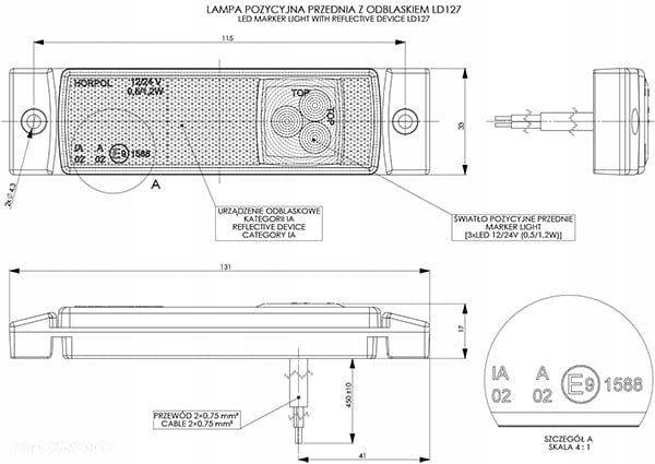 LAMPA OBRYSOWA Z ODBLASKIEM LED BIAŁA - 2