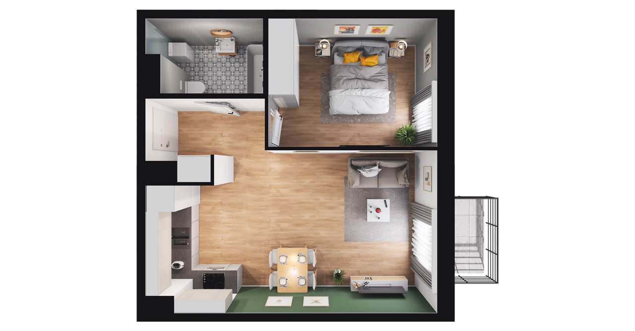 2-pokojowe mieszkanie 43m2 + balkon Bezpośrednio - Pełny obrazek: 2/8