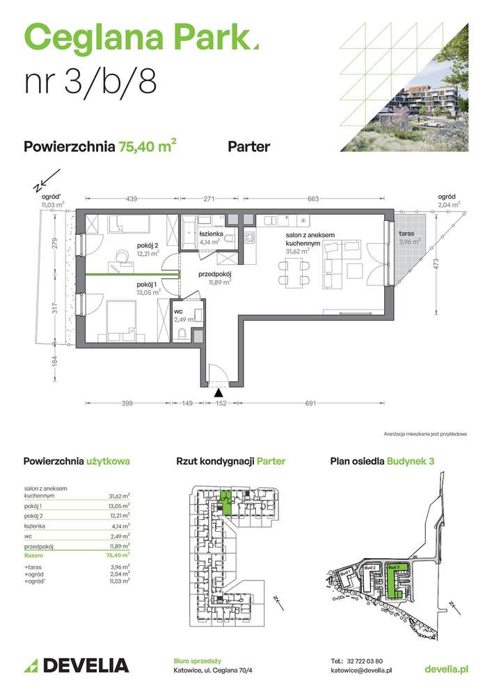 3-pokojowe mieszkanie 75 m² + 2 ogródki – pohled 2