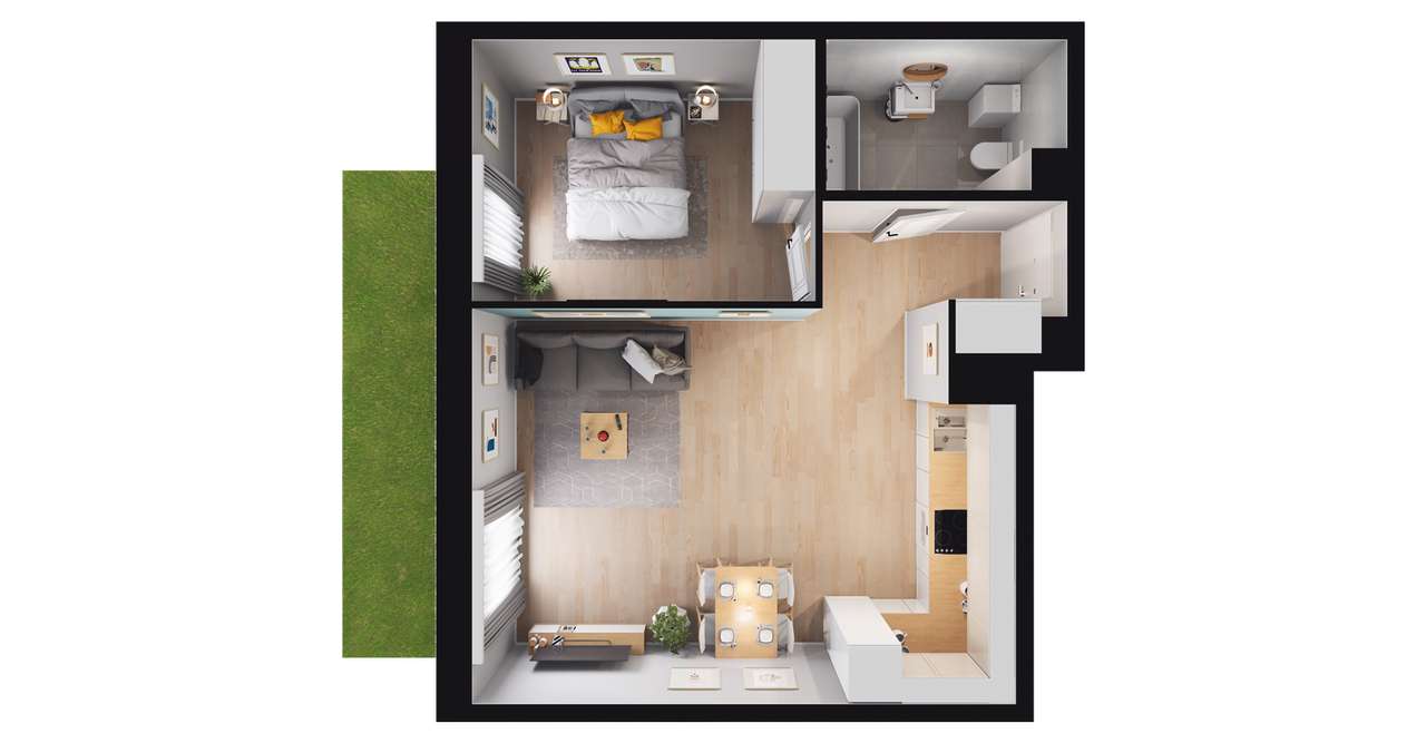 2-pokojowe mieszkanie 45m2 + ogródek - Pełny obrazek: 2/8