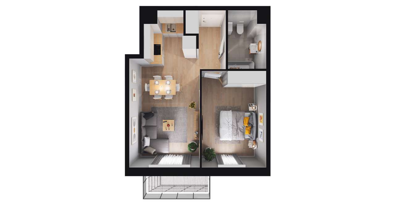 2-pokojowe mieszkanie 42m2 + balkon - Pełny obrazek: 3/8