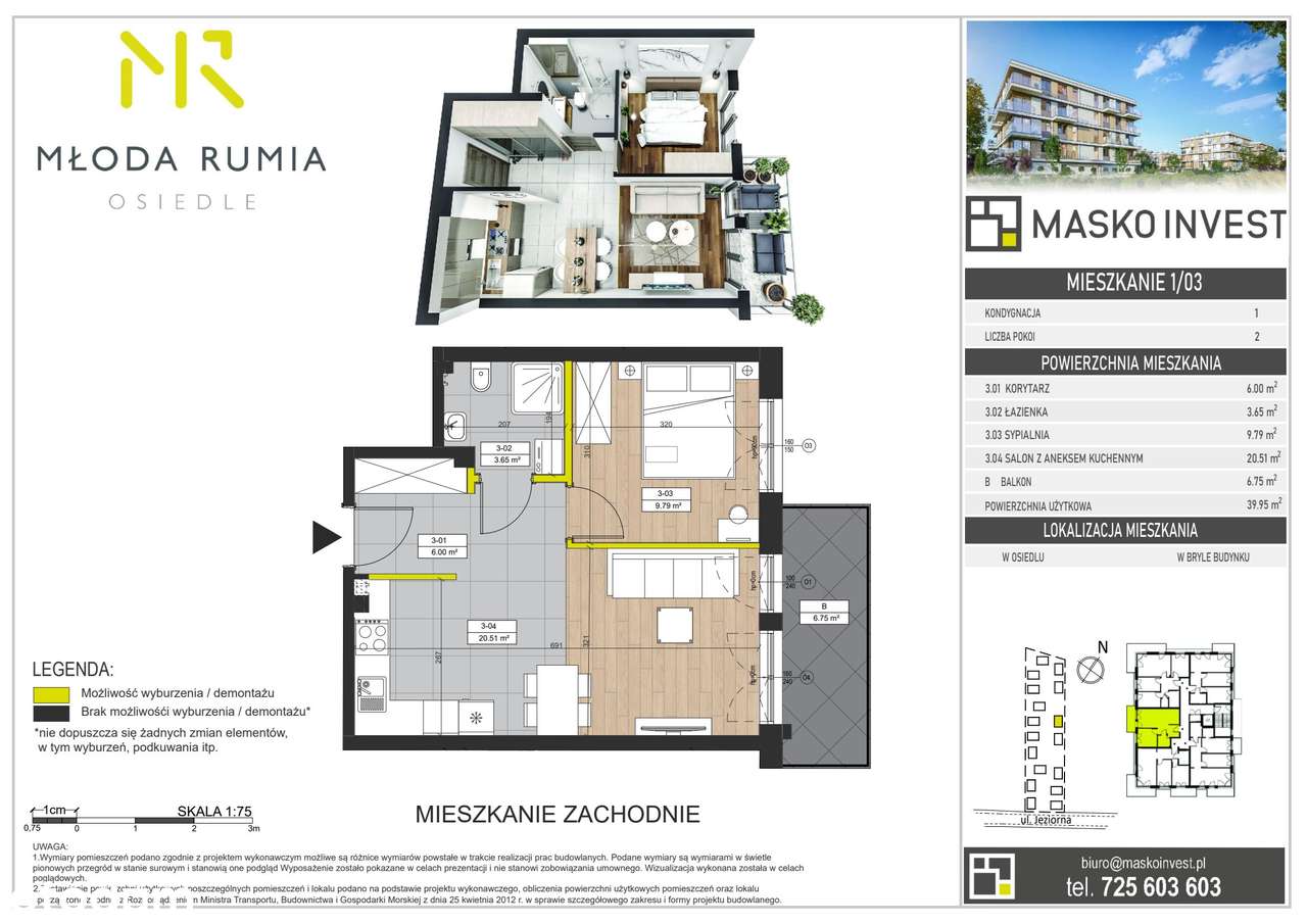 2-pokojowe mieszkanie 39m2 + balkon - Pełny obrazek: 2/7
