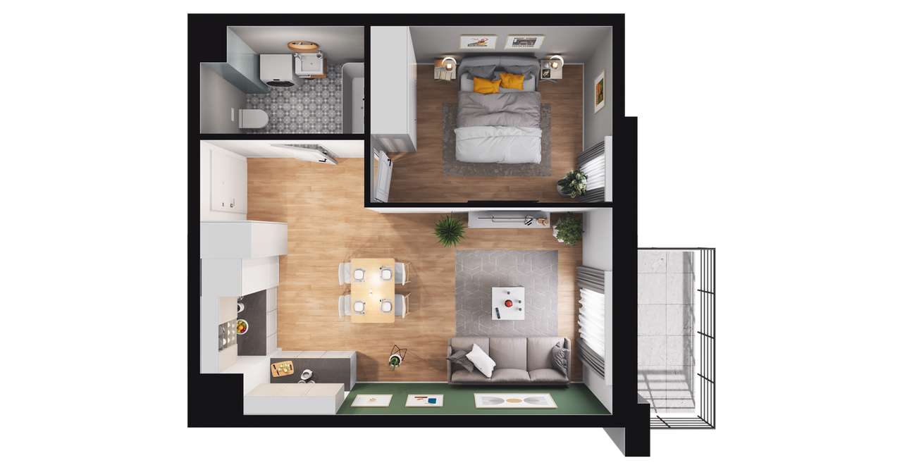2-pokojowe mieszkanie 38m2 + balkon - Pełny obrazek: 2/8
