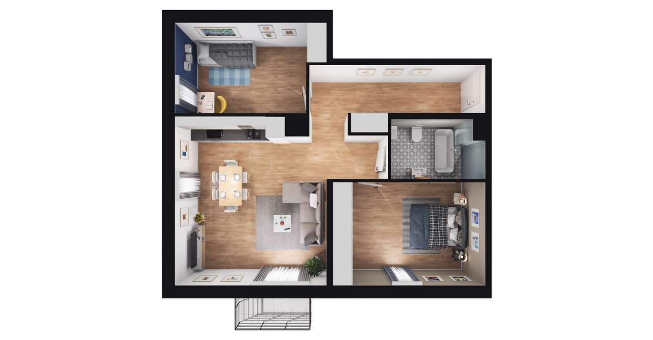 3-pokojowe mieszkanie 68m2 + balkon Bezpośrednio - Pełny obrazek: 2/7