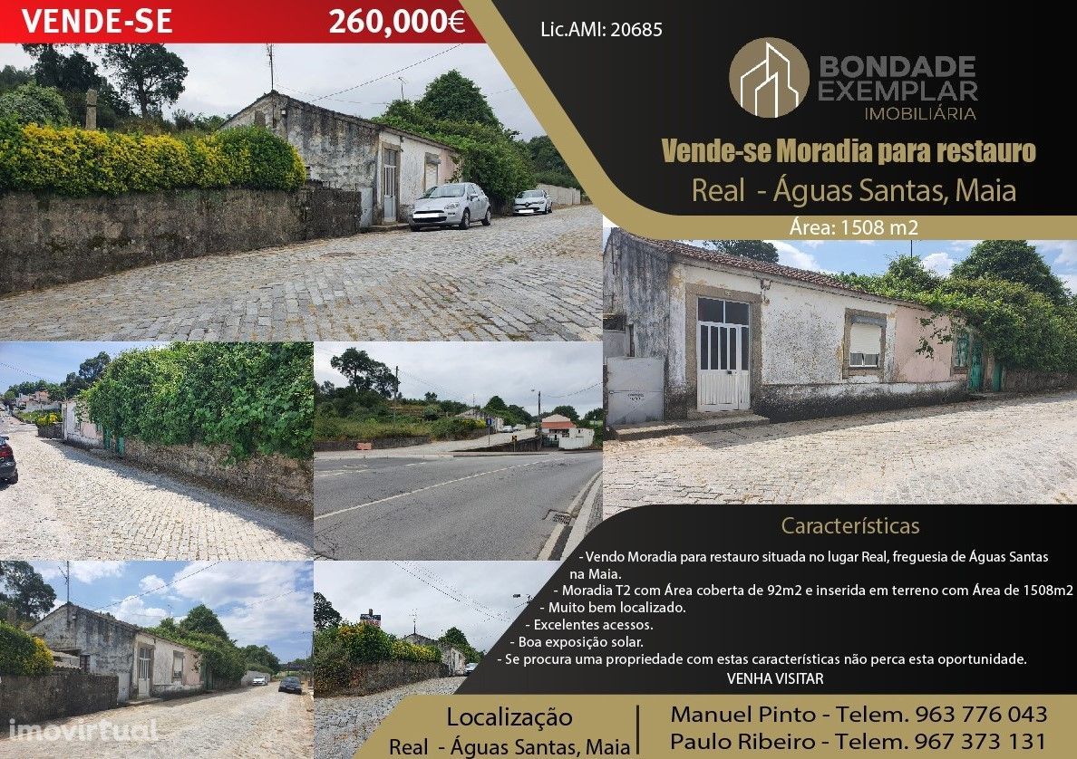 Vende-se Moradia para Restauro com Terreno em Águas Santas-Maia