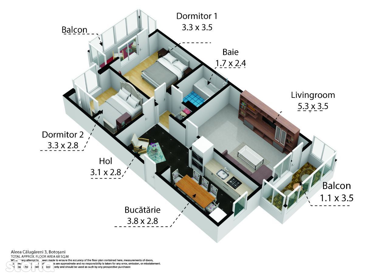Apartament 3 camere, langa UVERTURA MALL, Aleea Calugareni, Botosani