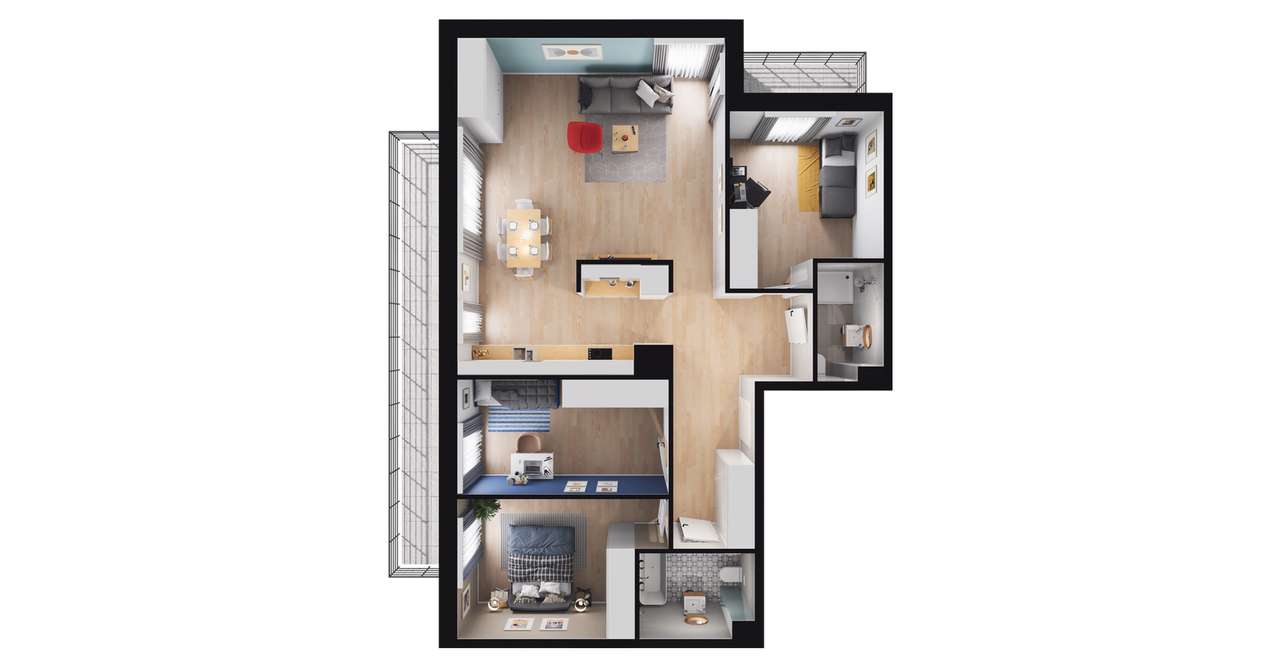 4-pokojowe mieszkanie 96m2 + 2 balkony - Pełny obrazek: 3/9